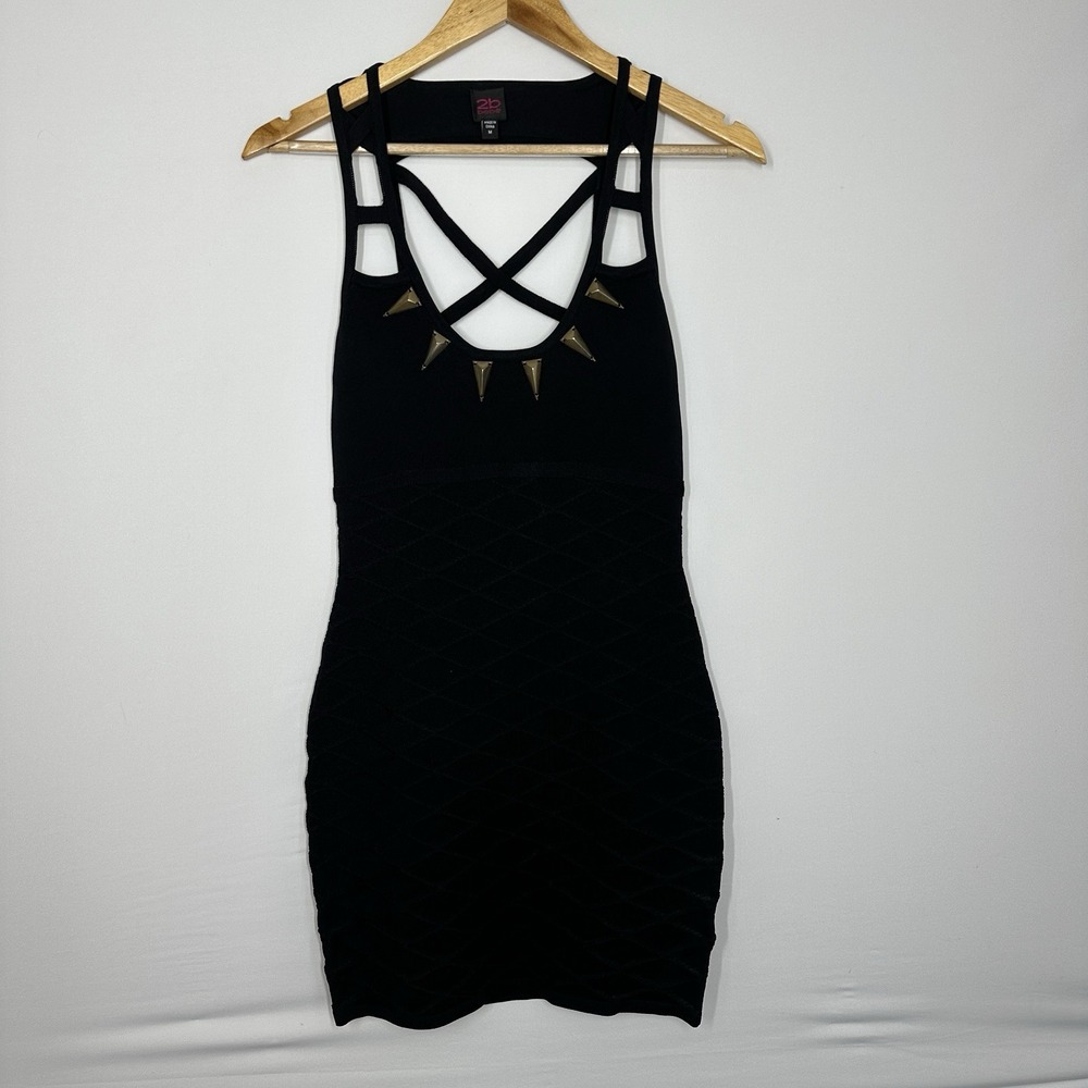 Vintage black 2b Bebe bodycon mini dress halter studded Y2K Bandage Medium